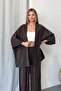 Women's Elastic Waist Kimono Tencel Fabric Double Set Brown - Ms0001660 - 3