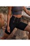 Corset Effect High Waist Buttoned and Zippered Black Slim Fit Biker Shorts