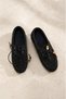 Women's Black Lace-Up Loafer Casual Ballet Shoes - 2