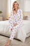 Cherry Patterned Long Sleeve Pajama Set 4604 -White - 3
