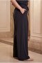 Elastic Waist Lace-Up Front Pleated Women's Plus Size Trousers Black - 2
