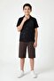 Black Linen Shirt and Elastic Waist Shorts Boys Palm Tree Patterned Suit 23989 - 4