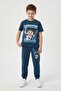 Blue Character Printed Crew Neck T-Shirt and Sweatpants Set for Boys 23847 - 3