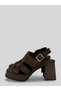 Zoryla Women's Off-White Leather Gold Buckle Thick Heeled Patent Leather Band Mini Platform Open-Front Heeled Sandals 8 cm - 6