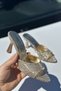 Women's Slow Gold Shiny Pointed Toe Thin Heel Slippers Gold Glitter - 2