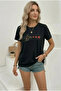 Minimal Heart Sign Printed T-Shirt Short Sleeve Summer T-Shirt - Black - 3