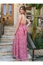 Pink Color Gold Detailed Halter Neck Backless Silk Dress - 4
