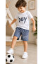 Boys' Top and Bottom Set – Printed White T-Shirt and Grey Shorts 100% Cotton - 8