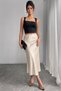 Women's Skirt Ecru Satin Skirt with Elastic Waist and Zipper, Midi Length, Shiny Quality Satin Fabric - 2