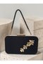 Black Z.A.R.A. Satin Gold Detail Crystal Stone Embroidered Chain Women's Evening Dress Bag Wedding Engagement Graduation - 4