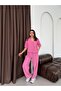 Women's High-Waisted Front-Cut Trousers - Single Pocket Shirt Linen Set - 2
