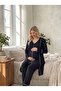 New Season Soft Textured Front Buttoned Maternity Pajama Set with Dressing Gown - 2