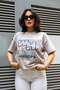 Women's Stone Color Oversize Whoops Printed Lycra Crew Neck T-Shirt (95% Cotton)
