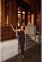Boyun Gold Accessory Detailed Brown Long Dress - 3