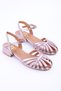 Spain Series Ankle Strap Thin Stripe Detailed Pink Genuine Leather Women's Sandals