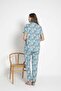 Turquoise Tropical Patterned Short Sleeve 100% Cotton Pajama Set – Relaxed and Comfortable Home Wear - 3