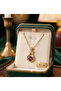 Lilac Stone Saz Model Tarnish-Resistant Steel Necklace with Gold Color Chain - 4