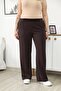 Plus Size Modal Fabric Brown Trousers with Piping at the Waist - 7