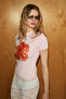 Tivat Women's Soft and Flexible Fabric Printed Detailed Round Neck Short Sleeve Pink T-Shirt - 3