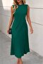 Women's Sleeveless Crew Neck Front Ribbed Long Viscose Dress