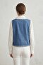 Blue Women's V-Neck Floral Embroidered Buttoned Denim Vest - 5