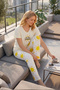V-Neck Long Comfortable Cotton Pajama Set 41657 Yellow - 3