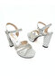 Women's Stoned Banded Silver Glitter Textured Material 11 cm Platform Heeled Shoes Vdz02019 - 6