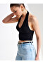 32690 Halter Neck Lace Detailed Top-Black