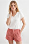 Women's Ecru V-Neck Draped Viscose T-Shirt Tsh-19000992 - 3