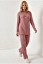 Women's Dusty Rose Knitted Top and Bottom Set Tkm-19000497 - 5