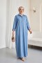 Tencel Denim Dress with Buttoned Collar, Pockets, Folded Sleeves and Garnish - Blue