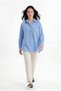 Blue Women's Flared Linen Shirt with Front Pockets, Oversize Comfortable Cut, Casual Stylish Shirt - 3