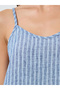 Blue Woven Linen Look Stripe V Neck Slip Dress - 3