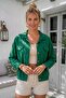 Dark Green Shirt Collar 3/4 Sleeve Buttoned Embroidered Hole Embroidered Cotton Oversize Woven Jacket 65 79 - 3