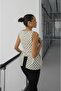 Women's White - Black Polka Dot Square Neck Strap Blouse with Pleated Front and Ruffles - 2