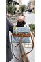 Denim Jeans Hand and Shoulder Bag - Brown Leather Trimmed Crossbody Bag with Key Accessory Mixed Colors - 2