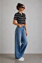 Women's Standard Fit Regular Cut Short Sleeve Striped Black V Polo Neck T-Shirt - 4
