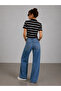 Women's Standard Fit Regular Cut Short Sleeve Striped Black V Polo Neck T-Shirt - 5