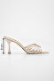 Women's Pointed Toe Transparent Banded Striped Thin Heeled Slippers Divore Gold - 8