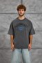 Men's T-Shirt with Letter Stitching, Washable, Smoked, Oversize, Crew Neck, Cotton
