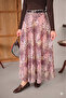 Women's Ethnic Patterned Skirt with Glitter Detail and Belt, Pink