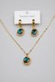 Women's Gold Color Sky Blue Stone Steel Necklace and Earrings Set