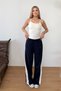 Women's Elastic Waist Double Pocket Striped Sweatpants Navy Blue - Mw0000198 - 4