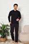 Men's Pajama Set - Black Plaid Long Sleeve Combed Cotton 1224Uy - 4