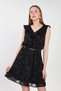 Women's front ruffle belted lace dress - black - 4