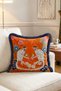 Floral Monkey and Bird Motif Fringed Throw Pillow Cover - Navy Blue Tasseled Tropical Cover - 6