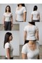 Women's 3-Piece Camisole Ribbed Fabric Body-Fitting Chest Part Lace-Detail Square Neck T-Shirt - 7