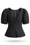 Balloon Sleeve Pearl Detailed Design Blouse - Black - 2
