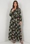 Women's Shirt Collar, Gathered Waist, Floral Patterned Viscose Black Hijab Dress - 3