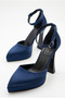Women's Special Design Pointed Toe Platform Heeled Navy Blue Satin Evening Dress Shoes, Wedding Dress Shoes - 7
